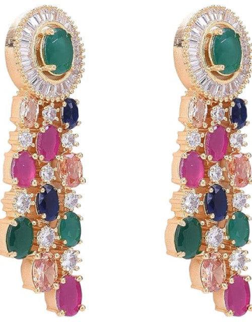Diamond Fashion Jewellery Red Green Blue White Multi Layer Necklace Set with Earring for Women/Girls