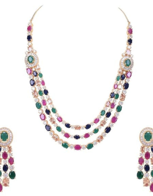 Diamond Fashion Jewellery Red Green Blue White Multi Layer Necklace Set with Earring for Women/Girls
