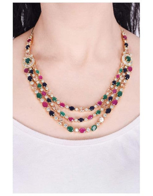 Diamond Fashion Jewellery Red Green Blue White Multi Layer Necklace Set with Earring for Women/Girls